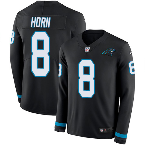 Carolina Panthers #8 Jaycee Horn Black Team Color Men's Stitched Limited Therma Long Sleeve Jersey Men's