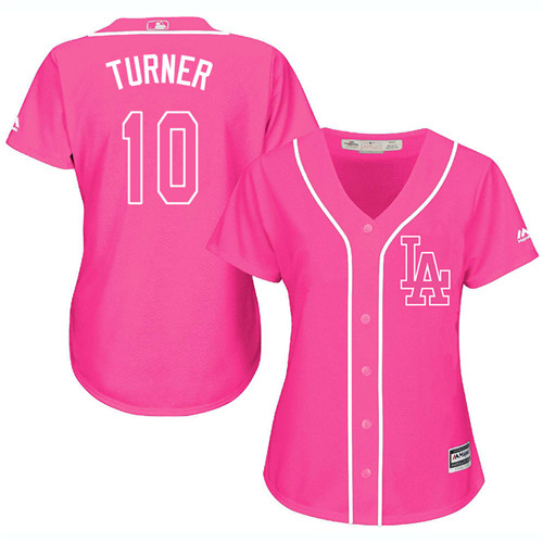 Los Angeles Dodgers #10 Justin Turner Pink Fashion Women's Stitched Jersey Womens