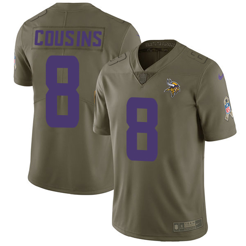 Vikings #8 Kirk Cousins Olive Youth Stitched Limited 2017 Salute To Service Jersey