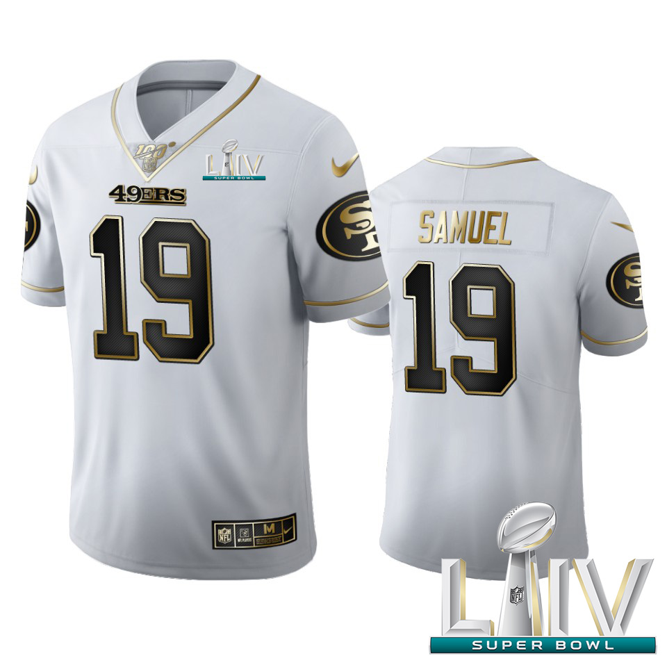 San Francisco 49ers #19 Deebo Samuel Men's White Golden Super Bowl LIV 2020 Edition Vapor Limited 100 Jersey