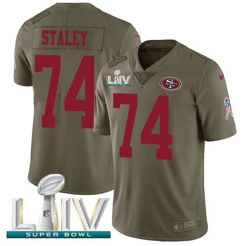 San Francisco 49ers #74 Joe Staley Olive Super Bowl LIV 2020 Youth Stitched Limited 2017 Salute To Service Jersey Youth