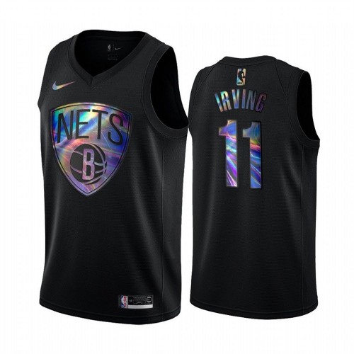 Brooklyn Nets #11 Kyrie Irving Mens Iridescent Holographic Collection Jersey - Black Mens