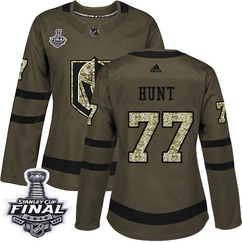 Adidas Golden Vegas Golden Knights #77 Brad Hunt Green Salute to Service 2018 Stanley Cup Final Women's Stitched Jersey Womens