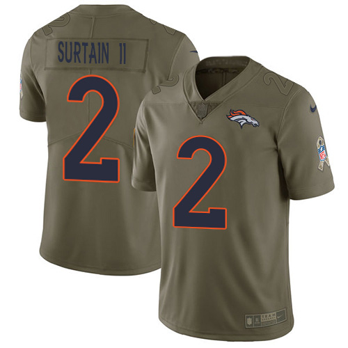 Broncos #2 Patrick Surtain II Olive Youth Stitched Limited 2017 Salute To Service Jersey