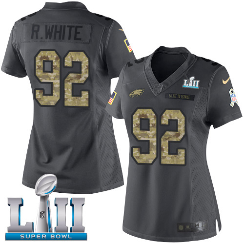 Philadelphia Eagles #92 Reggie White Black Super Bowl LII Women's Stitched Limited 2016 Salute to Service Jersey Womens