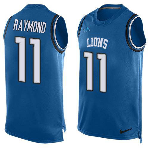 Lions #11 Kalif Raymond Blue Team Color Men's Stitched Limited Tank Top Jersey