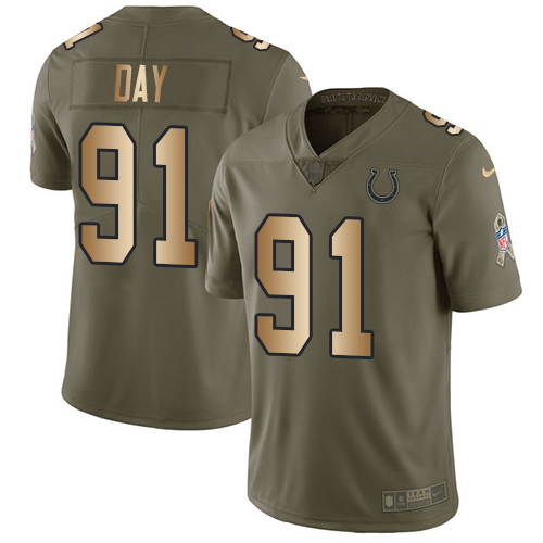 Indianapolis Colts #91 Sheldon Day Olive/Gold Men's Stitched Limited 2017 Salute To Service Jersey Men's