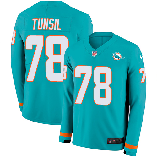 Miami Dolphins #78 Laremy Tunsil Aqua Green Team Color Men's Stitched Limited Therma Long Sleeve Jersey Men's