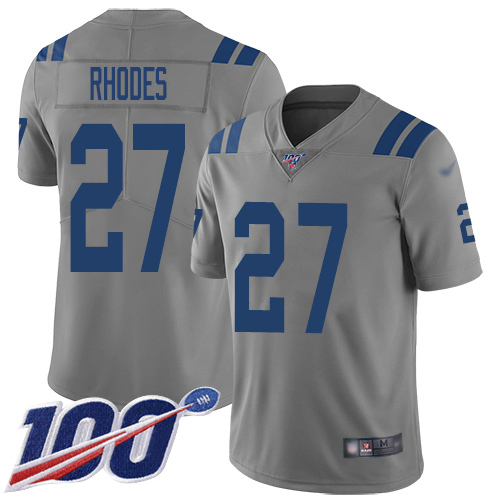 Indianapolis Colts #27 Xavier Rhodes Gray Youth Stitched Limited Inverted Legend 100th Season Jersey Youth