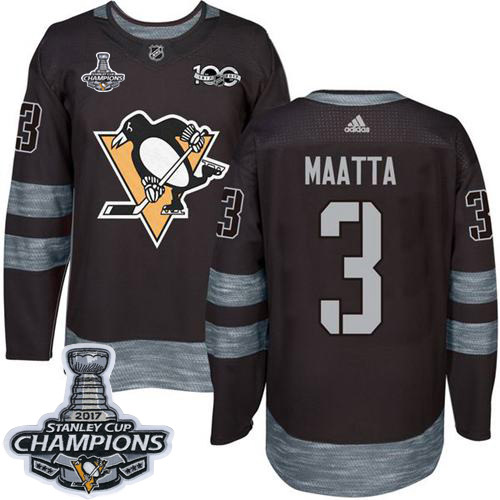 Adidas Pittsburgh Penguins #3 Olli Maatta Black 1917-2017 100th Anniversary Stanley Cup Finals Champions Stitched Jersey Men's