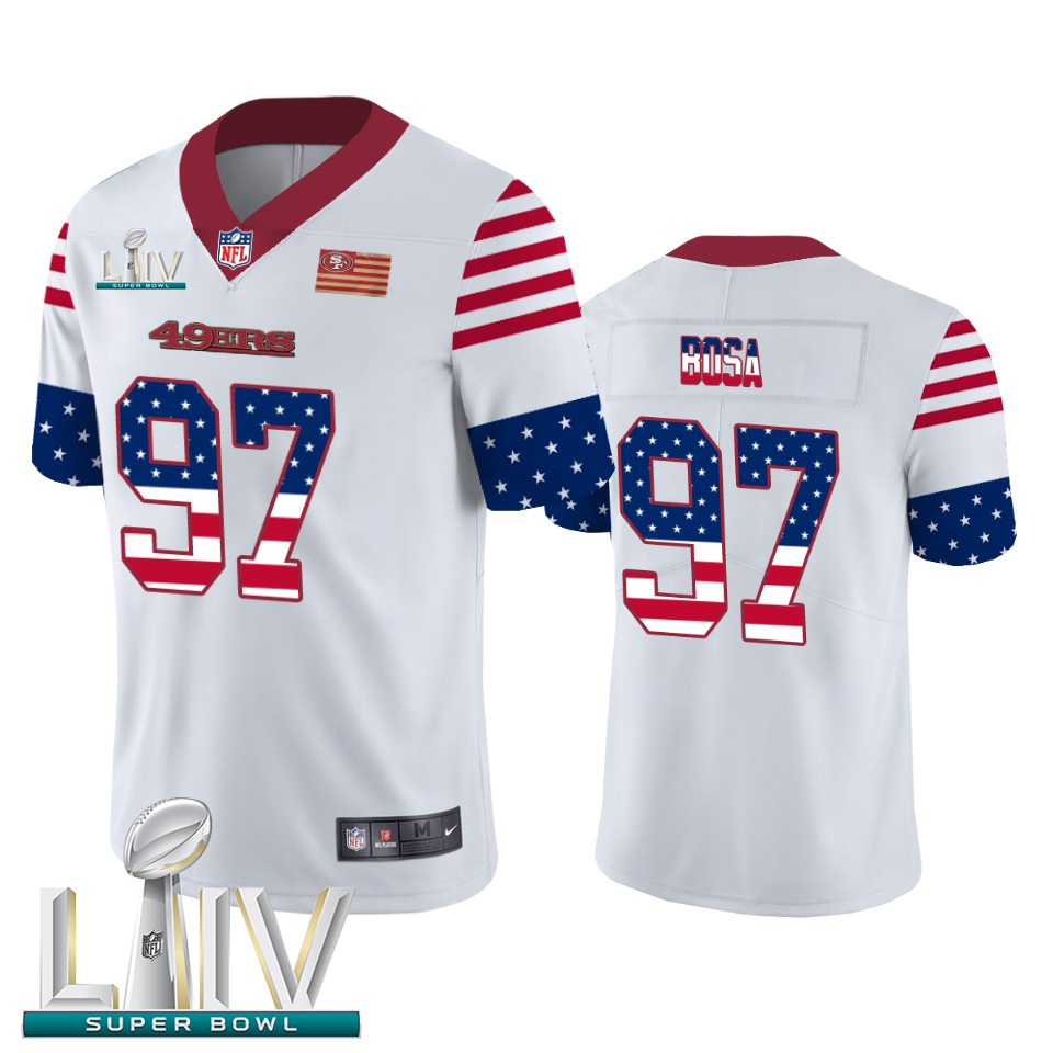 San Francisco 49ers #97 Nick Bosa White Super Bowl LIV 2020 Men's Team Logo USA Flag Vapor Untouchable Limited Jersey