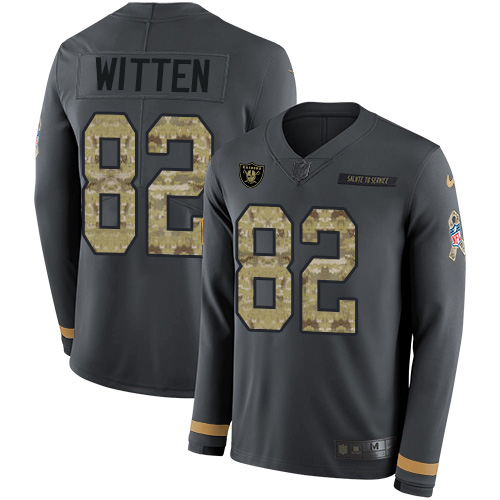 Las Vegas Raiders #82 Jason Witten Anthracite Salute to Service Men's Stitched Limited Therma Long Sleeve Jersey Men's