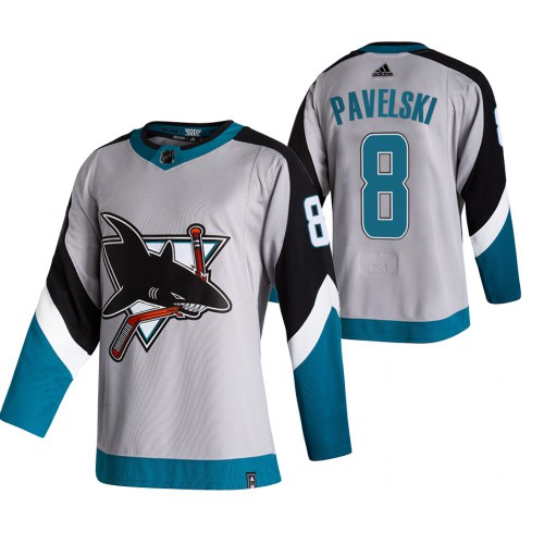 San Jose San Jose Sharks #8 Joe Pavelski Grey Men's Adidas 2020-21 Reverse Retro Alternate Jersey Men's