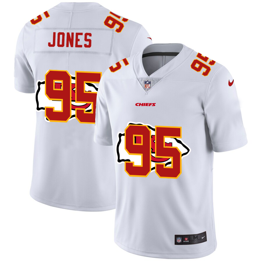 Kansas City Chiefs #95 Chris Jones White Men's Team Logo Dual Overlap Limited Jersey