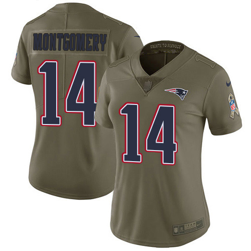Patriots #14 Ty Montgomery Olive Women's Stitched Limited 2017 Salute To Service Jersey