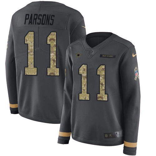 Cowboys #11 Micah Parsons Anthracite Salute To Service Women's Stitched Limited Therma Long Sleeve Jersey