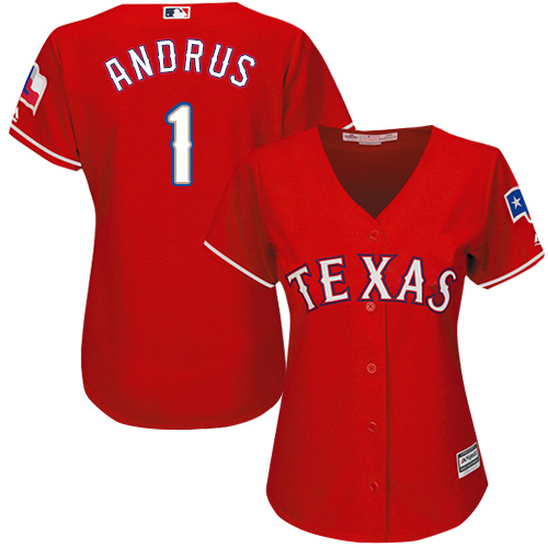 Texas Rangers #1 Elvis Andrus Red Alternate Women's Stitched Jersey Womens