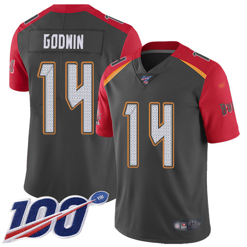Buccaneers #14 Chris Godwin Gray Men's Stitched Limited Inverted Legend 100th Season Jersey