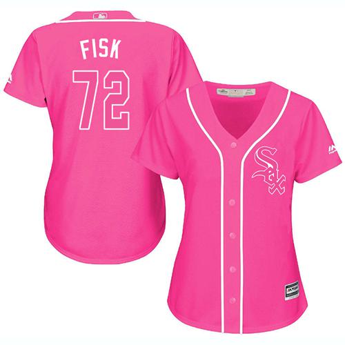 Chicago White Sox #72 Carlton Fisk Pink Fashion Women's Stitched Jersey Womens