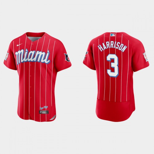 Miami Miami Marlins #3 Monte Harrison Men's 2021 City Connect Authentic Jersey Red Men's