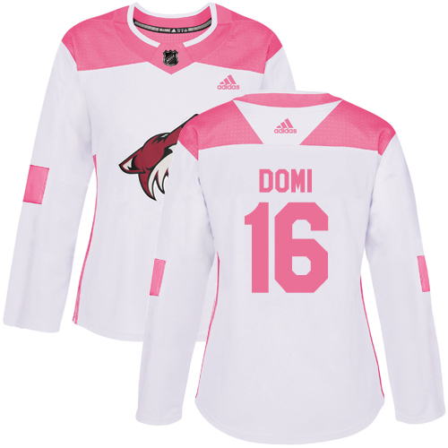 Adidas Arizona Coyotes #16 Max Domi White/Pink Authentic Fashion Women's Stitched Jersey Womens