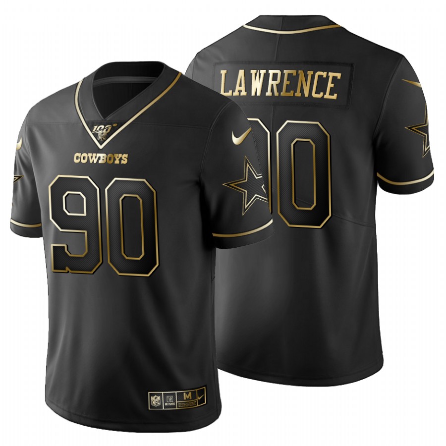 Dallas Cowboys #90 Demarcus Lawrence Men's Black Golden Limited 100 Jersey