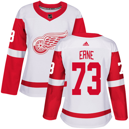 Adidas Detroit Red Wings #73 Adam Erne White Road Authentic Women's Stitched Jersey Womens