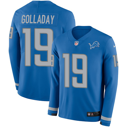 Detroit Lions #19 Kenny Golladay Blue Team Color Men's Stitched Limited Therma Long Sleeve Jersey Men's