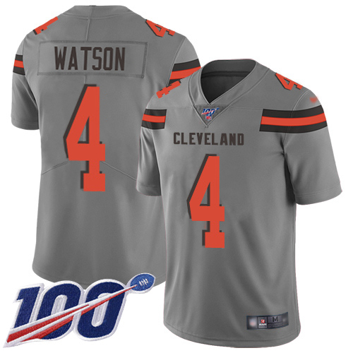 Browns #4 Deshaun Watson Gray Youth Stitched Limited Inverted Legend 100th Season Jersey