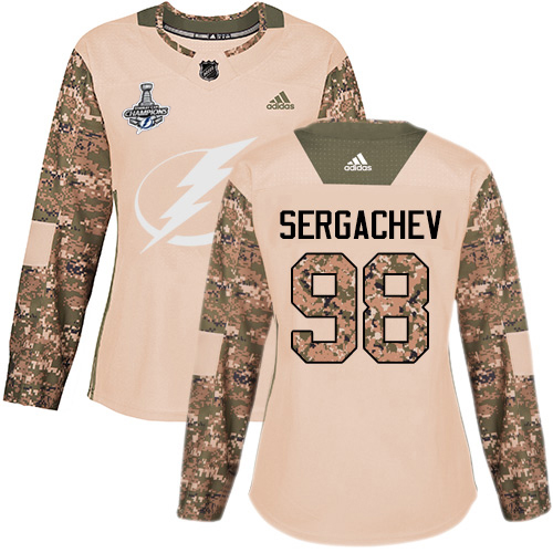 Adidas Tampa Bay Lightning #98 Mikhail Sergachev Camo Authentic 2017 Veterans Day Women's 2020 Stanley Cup Champions Stitched Jersey Womens