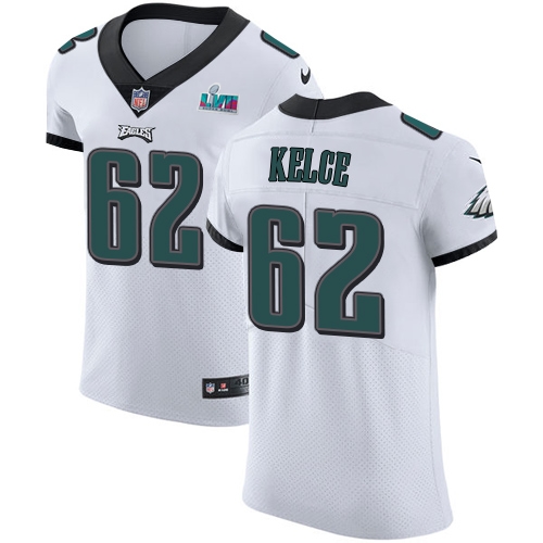 Eagles #62 Jason Kelce White Super Bowl LVII Patch Men's Stitched New Elite Jersey