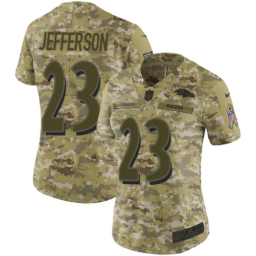 Baltimore Ravens #23 Tony Jefferson Camo Women's Stitched Limited 2018 Salute to Service Jersey Womens