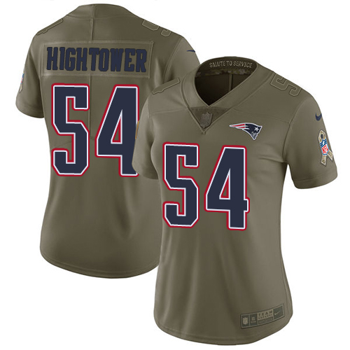 New England Patriots #54 Dont'a Hightower Olive Women's Stitched Limited 2017 Salute to Service Jersey Womens