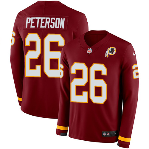 Washington Commanders #26 Adrian Peterson Burgundy Red Team Color Men's Stitched Limited Therma Long Sleeve Jersey Men's