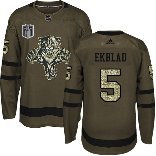 Adidas Lightning #5 Aaron Ekblad Green 2023 Stanley Cup Final Patch 2023 Stanley Cup Final Patch Salute To Service Stitched Youth Jersey