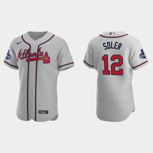 Atlanta Atlanta Braves #12 Jorge Soler Men's 2021 World Series Champions Patch Authentic Player Jersey - Gray Men's