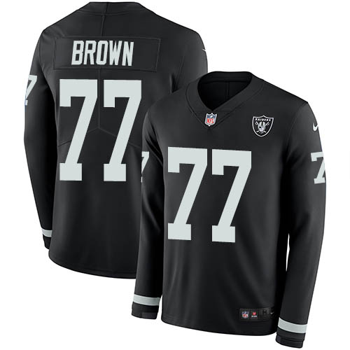 Las Vegas Raiders #77 Trent Brown Black Team Color Youth Stitched Limited Therma Long Sleeve Jersey Youth
