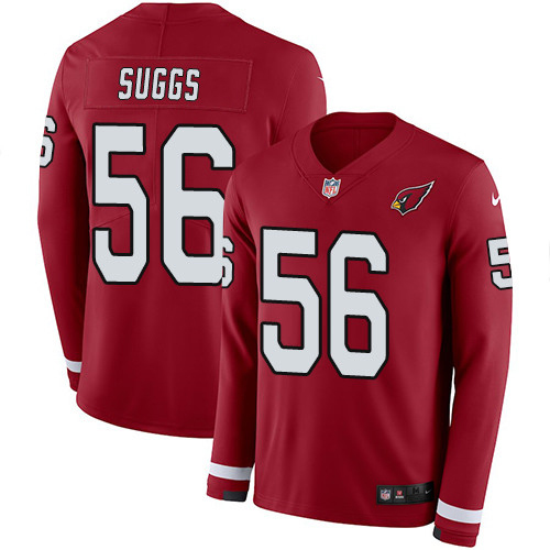 Arizona Cardinals #56 Terrell Suggs Red Team Color Men's Stitched Limited Therma Long Sleeve Jersey Men's