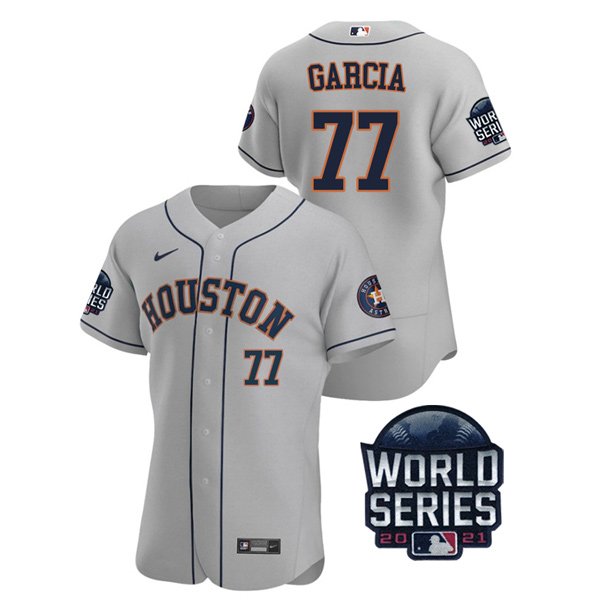 Houston Astros #77 Luis Garcia Men's 150th Anniversary 2021 World Series Authentic Jersey - Gray