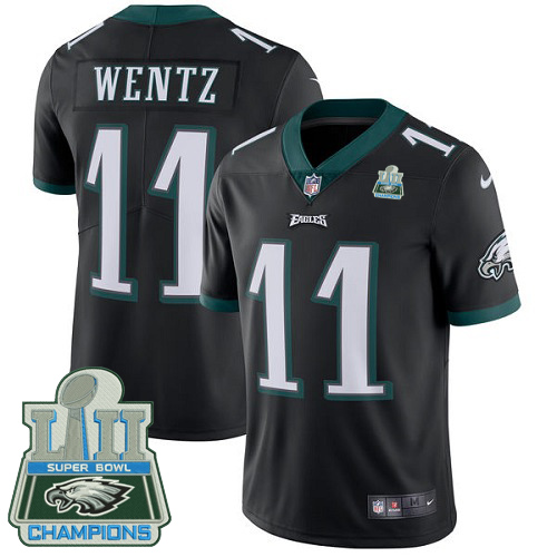 Philadelphia Eagles #11 Carson Wentz Black Alternate Super Bowl LII Champions Men's Stitched Vapor Untouchable Limited Jersey Men's