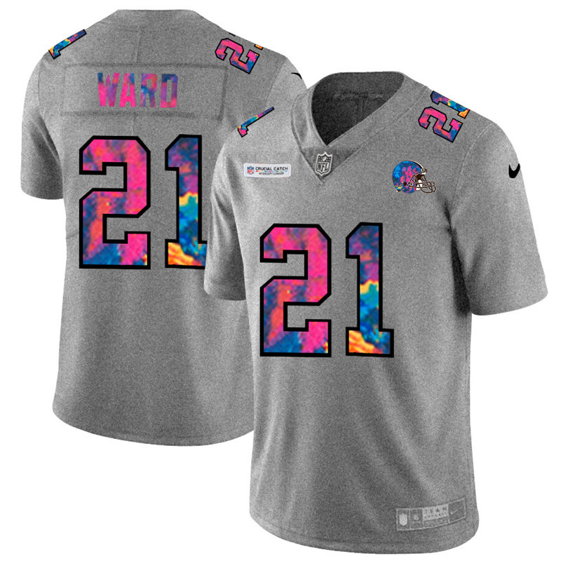 Cleveland Browns #21 Denzel Ward Men's Multi-Color 2020 Crucial Catch Jersey Greyheather
