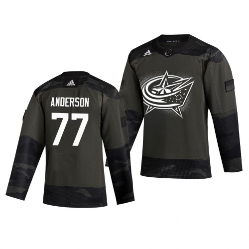 Columbus Columbus Blue Jackets #77 Josh Anderson Adidas 2019 Veterans Day Men's Authentic Practice Jersey Camo Men's