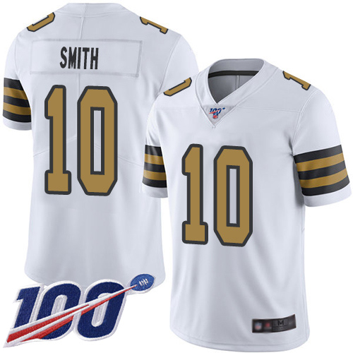 New Orleans Saints #10 Tre'Quan Smith White Men's Stitched Limited Rush 100th Season Jersey Men's