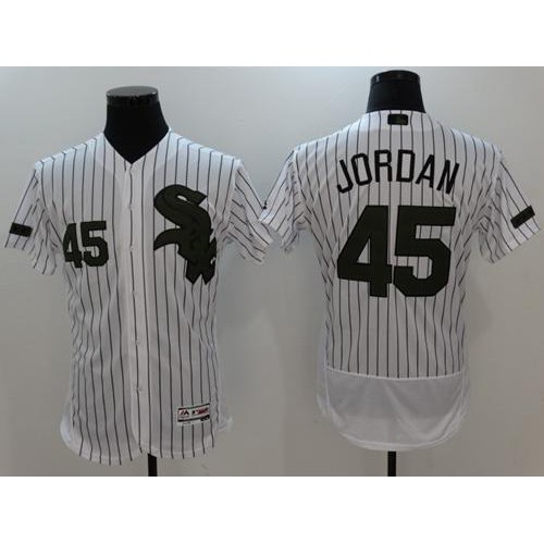 Chicago White Sox #45 Michael Jordan White(Black Strip) Flexbase Authentic Collection Memorial Day Stitched Jersey Men's