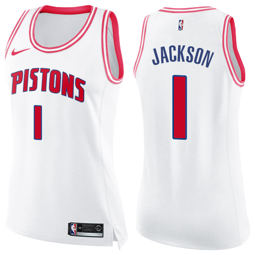 Detroit Pistons #1 Reggie Jackson White/Pink Womens Swingman Fashion Jersey Womens