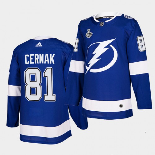 Adidas Tampa Bay Lightning #81 Erik Cernak Blue Home Authentic 2021 Stanley Cup Final Patch Jersey Men's