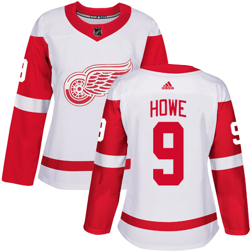 Adidas Detroit Red Wings #9 Gordie Howe White Road Authentic Women's Stitched Jersey Womens