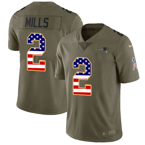 Patriots #2 Jalen Mills Olive/USA Flag Men's Stitched Limited 2017 Salute To Service Jersey