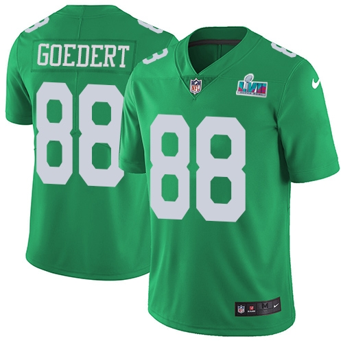 Eagles #88 Dallas Goedert Green Super Bowl LVII Patch Men's Stitched Limited Rush Jersey
