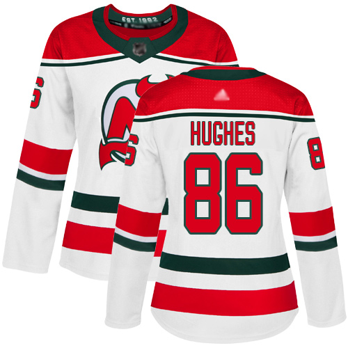 Adidas New Jersey Devils #86 Jack Hughes White Alternate Authentic Women's Stitched Jersey Womens
